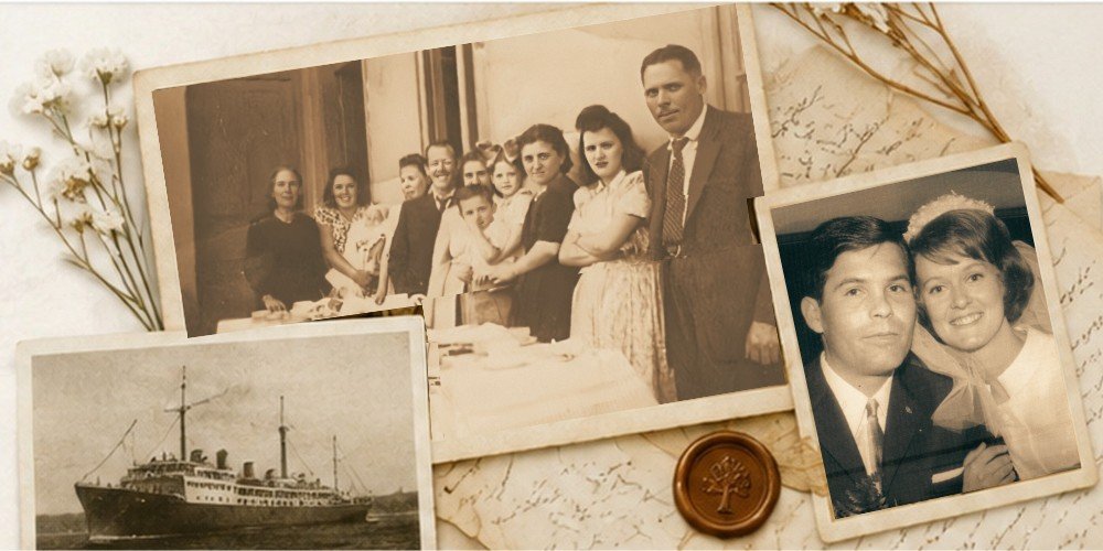Arquivo familiar com fotografias e documentos históricos